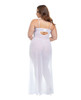 Rear view of the Suite Dreams Gown - Queen featuring sheer dotted mesh fabric, adjustable straps, floor-length design, and matching lace garter.