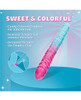 Candy Papi 18" XX Large Double Dong displayed against a blue background highlighting its ultra-soft construction, realistic detailing, and bright gradient colors.