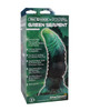 Vac-U-Lock Fantasy Fuckers Green Serpent displayed in retail packaging with fantasy creature artwork, Fantasy Fuckers branding, and visible black and deep green textured silicone dildo.