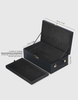 Le Coffret Prestige Locking Storage Case showing removable tray, two-level storage compartments, and interior dimensions