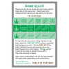 Back of the Dope Dice: Smoke, Vape & Edibles Game box showing game instructions, team setup, and examples of the cannabis-themed action dice and gameplay.