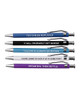 Close-up of the Demotivational Pens 5-Pack highlighting the five different sarcastic messages printed on each retractable ballpoint pen.