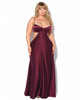 House of Desire Brigeta Satin Mono Wire Long Gown in rich merlot satin featuring a sweetheart neckline with supportive mono-wire demi cups, adjustable shoulder straps, dramatic side cutouts, and a floor-length flowing skirt. Plus size luxury lingerie with an elegant silhouette.