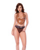 Most Wanted Sheriff Costume with glossy brown halter crop top, sheriff badge detail and high-waisted panty with printed Western belt.