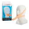 White latex chin-strap dildo with adjustable head straps