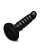 b-Vibe Krush 9.5 Inch Curved & Ribbed XXL Dildo shown on its side with large suction cup base featured