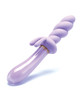 Jade Twist Glass G-Spot Wand shown from the side, highlighting the long curved glass shaft, sculpted twisted silicone grip, and flexible clitoral rabbit ears.