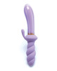 Jade Twist Glass G-Spot Wand with a curved lavender glass shaft, twisted purple silicone section, and soft silicone rabbit ears for external stimulation.