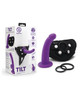 Together TILT 6.5 inch Vibrating Silicone Dildo and Harness Set with curved purple dildo and adjustable harness