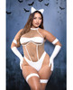 Plus size White Cat Illusion Mesh Teddy Set with white cat ears and gloves