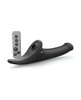 Side view of black Strap-On-Me Triple Stimulation Dildo Attachment with separate remote control
