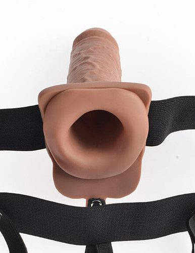 The Men's 7" Hollow Vibrating Rechargeable Strap-On is soft and comfortable to wear