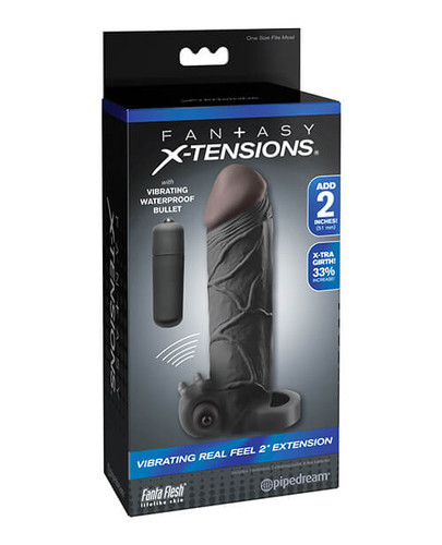 Fantasy X-tensions Vibrating Real Feel 2" Extension with Ball Strap - Black