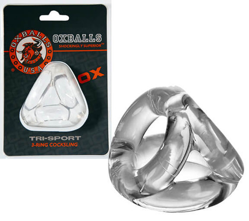 comfortable and stretchy triple cock and ball ring fromOxballs - Clear