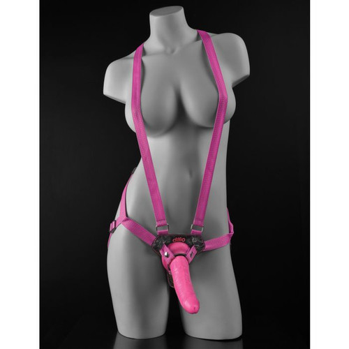 Dillio Strap-On Suspender Harness with 7" Dildo - Pink