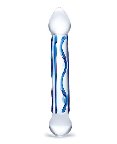 Gläs Toys Full Tip Textured Glass Dildo - Clear/Blue
