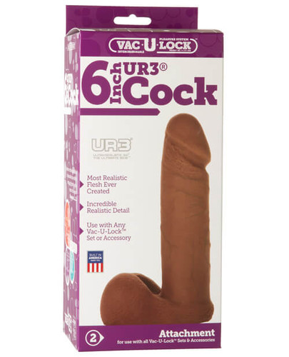 6 Inch Brown Vac-U-Lock Ultraskyn Realistic Cock & Balls
