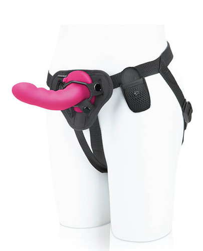 The Pegasus Strap-On Set features a Pink Rippled Dildo with Remote Control