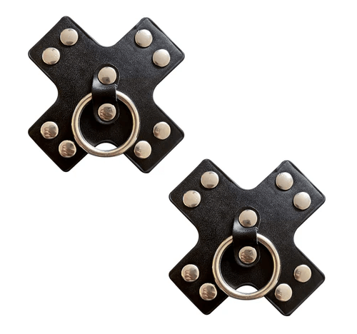 Burlesque Black Leather Studded Cross Pasties