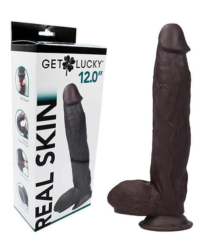 Get Lucky Real Skin Series Dark Brown 12" Cock