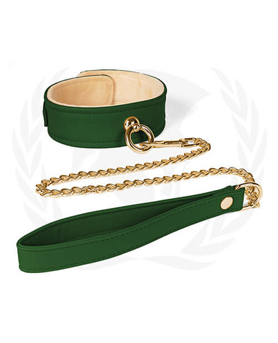 Spartacus Plush Lined Vegan Collar & Chained Leash - Forest Green