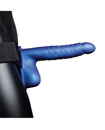 Ouch! 8" Ribbed Hollow Strap On - Metallic Blue