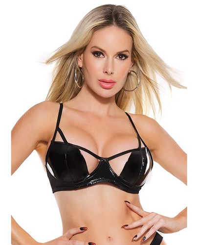 Darque PVC Cutaway Cup Strappy Bra - Black