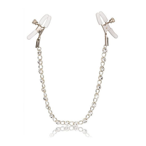 Nipple Play Crystal Chain Nipple Clamps - WHite