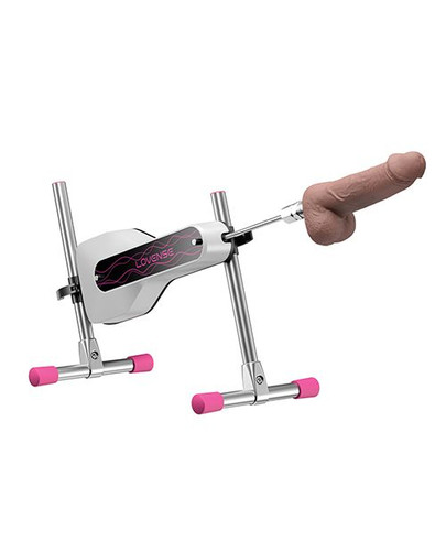 Side view of the mini sex machine highlighting the adjustable arm, sturdy build, and compact frame for stable positioning and customizable performance.