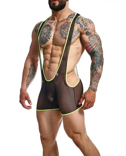 Male Basics Sheer MOB Black/Lime Singlet