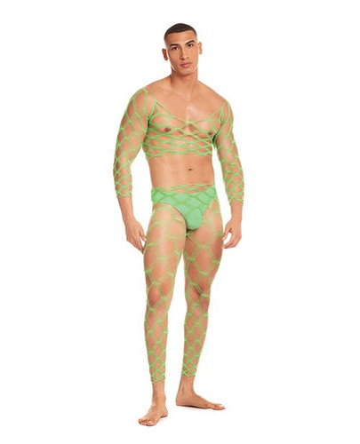 Future Mode Men's Net Leggings, Crop Top & Thong - Lime Green