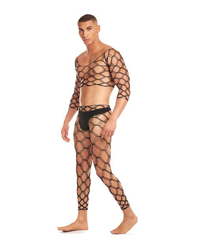 Future Mode Men's Net Leggings, Crop Top & Thong - Black