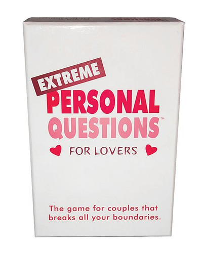 Extreme Personal Questions for Lovers card game box featuring bold design, containing 200 cards with intimate and playful questions for couples