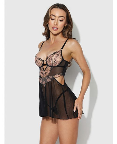 Nova UV Reactive Lace & Mesh Babydoll - Black