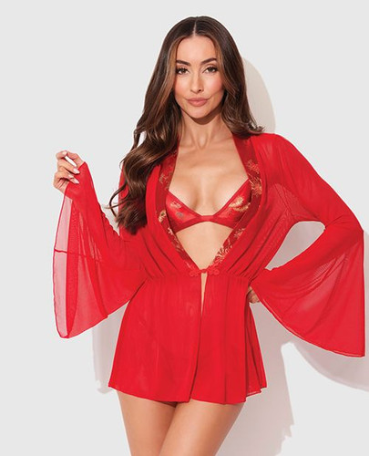 Red Dragon Sheer Mesh Robe & Tri/Thong Set