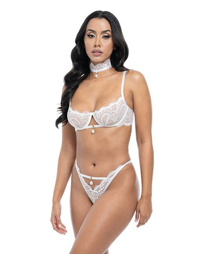 Pearla White Lace Underwire Bra & Open Back Panty - Oh La La Cherie