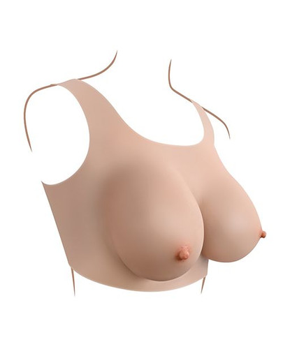 Side profile of the white silicone breast form showing natural contour, projection, and smooth transition along the chest for a realistic silhouette.