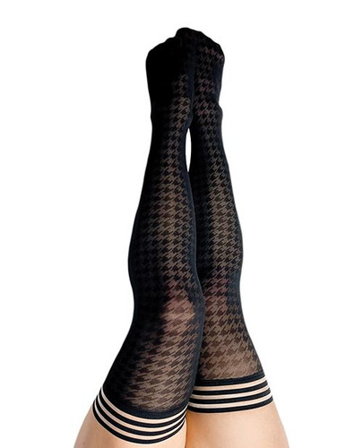 Kixies Meaghan Houndstooth Thigh Highs - Black