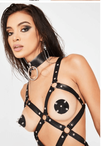 Cruel Intentions Black Pleather & Silver Spikes Pasties