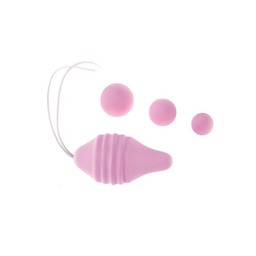 Close-up view of the Femintimate Pelvix pelvic floor trainer showing ergonomic angled shape, grooved silicone body, and medical-grade extraction cord.