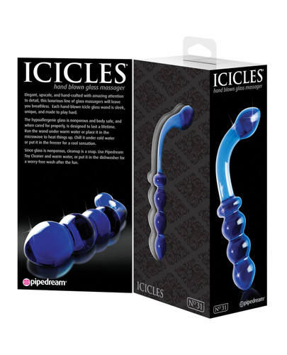 Icicles Blue #31 Hand Blown Glass G-Spot Dildo