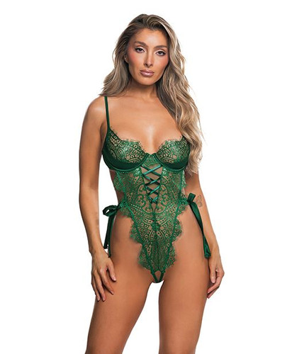 Green lace crotchless teddy