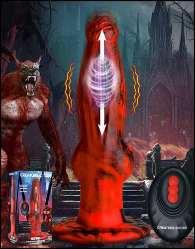 Creature Cocks Hell-Wolf Thrusting & Vibrating Silicone Dildo - Black/Red