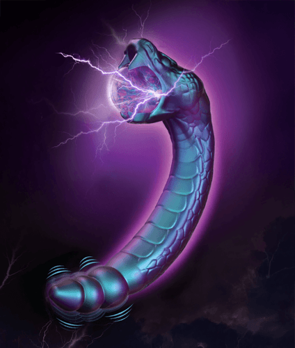 Temptasia Rattle Snake vibrator by Blush Novelties with glowing plasma globe tip and curved silicone snake body.