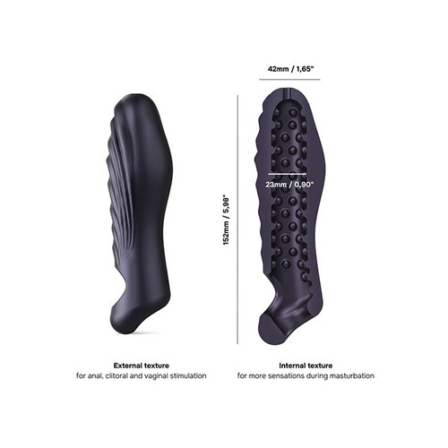 Manwan Penis sleeve size diagram showing overall length, insertable length, and width measurements for accurate fit