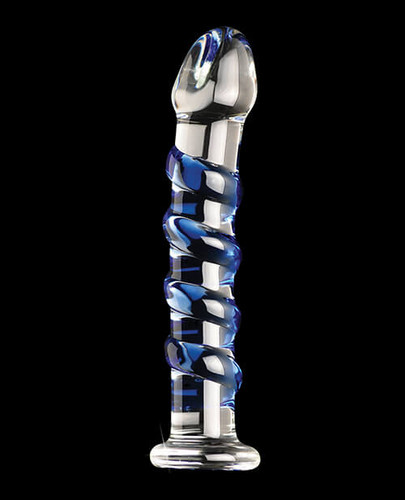 Icicles Blue Swirl #5 Hand Blown Glass Dildo