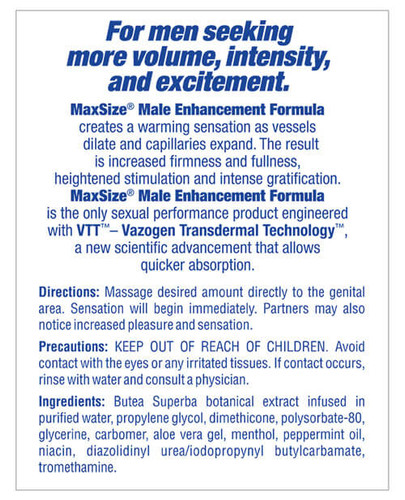 MaxSize Male Enhancement Cream Gel ingredients