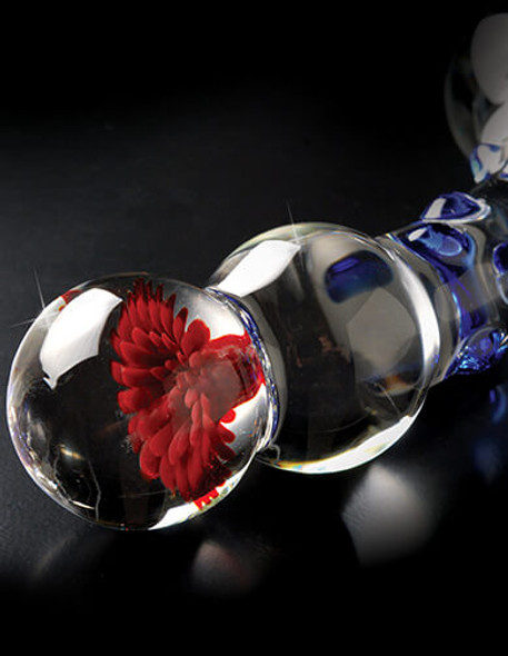 Glass G-Spot Dildo with inlaid flower at the tip