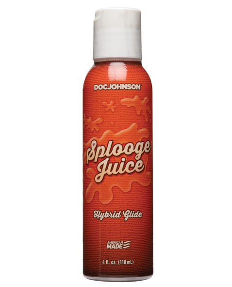 Splooge Juice hybrid lubricant designed to mimic the look and texture of semen, shown in a 4 oz bottle for use with squirting dildos and realistic play.