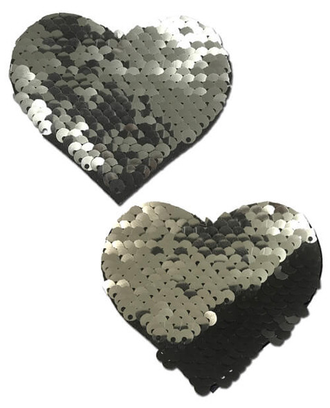 Silver Red Pastease Flip Sequin Hearts Pasties